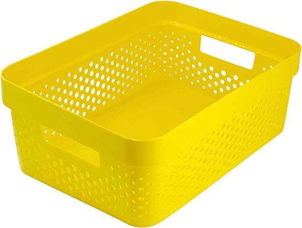 Photo 1 of  4 Gallon Yellow Plastic Storage Basket | Open Storage Bins for Shelves, Bathroom, Pantry, Closet | 14 x 10.25 x 8.5 Inches NEW