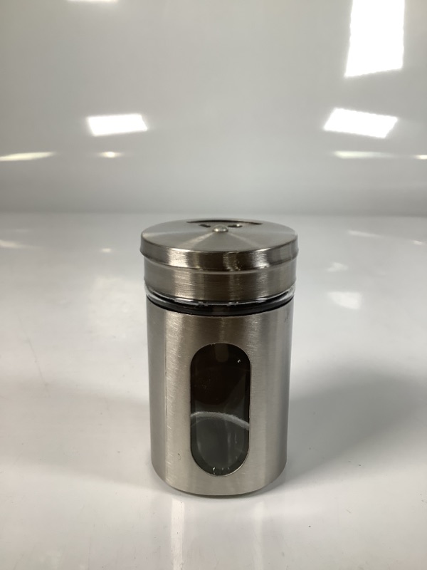 Photo 1 of 2.7 OZ STAINLESS STEEL GLASS SPICE JAR 