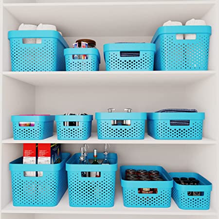 Photo 3 of Blue  4 Gallon Plastic Storage Basket | Open Storage Bins for Shelves, Bathroom, Pantry, Closet |  14 x 10.25 x 8.5 Inches NEW
