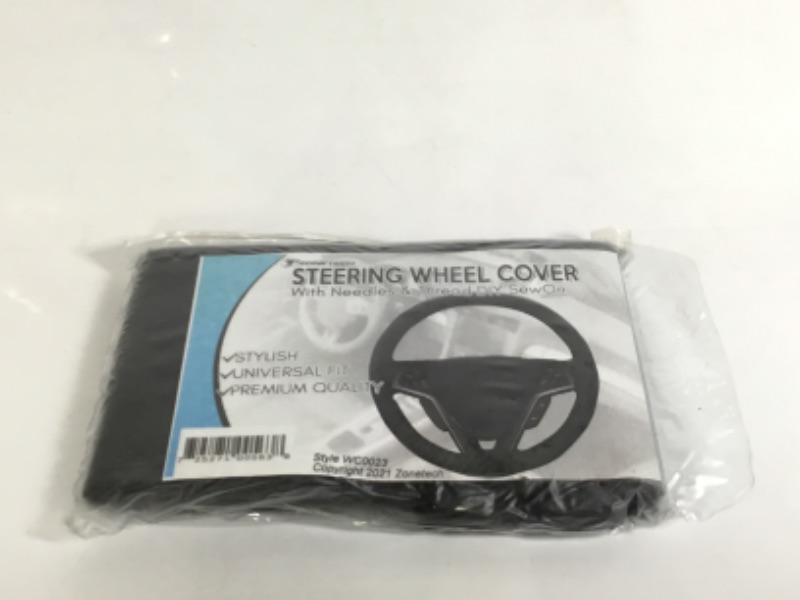 Photo 2 of BLACK STEERING WHEEL COVER WITH NEEDLES AND THREAD DIY SEW ON NEW