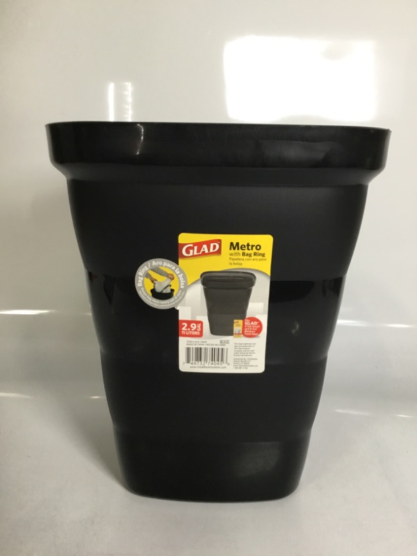 Photo 2 of Glad Metro Plastic Waste Bin – 11L, Square with Bag Ring, Black NEW