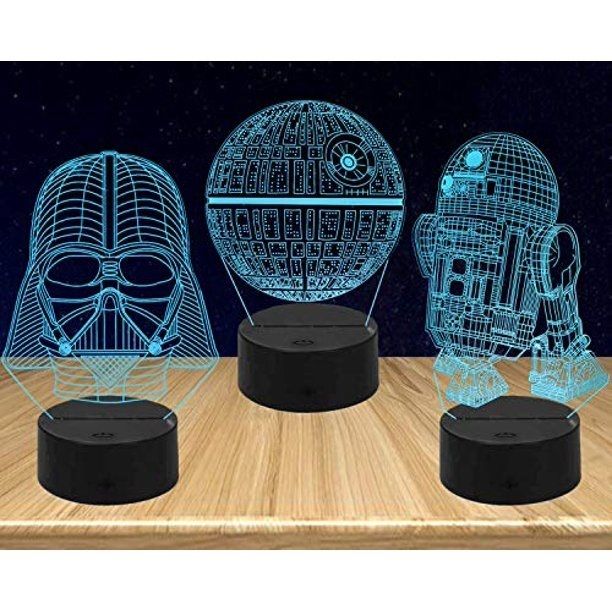 Photo 1 of WIRELESS 3D OPTICAL ILLUSION NIGHT LIGHT 16 COLORS 2 MODES DOES NOT OVERHEAT USES 3 AA BATTERIES OR CHARGE WITH USB NEW INCLUDES 3 THEMES R2-D2 ROBOT + DARTH VADER + DEATH STAR