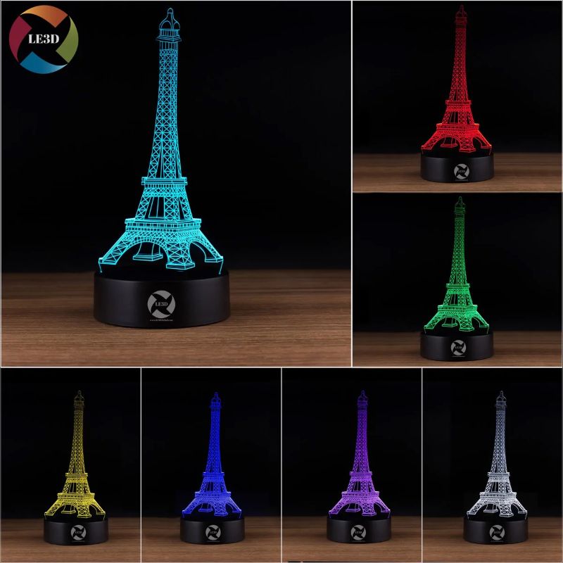 Photo 1 of EIFFEL TOWER WIRELESS 3D OPTICAL ILLUSION NIGHT LIGHT 16 COLORS 2 MODES DOES NOT OVERHEAT USES 3 AA BATTERIES OR CHARGE WITH USB NEW 