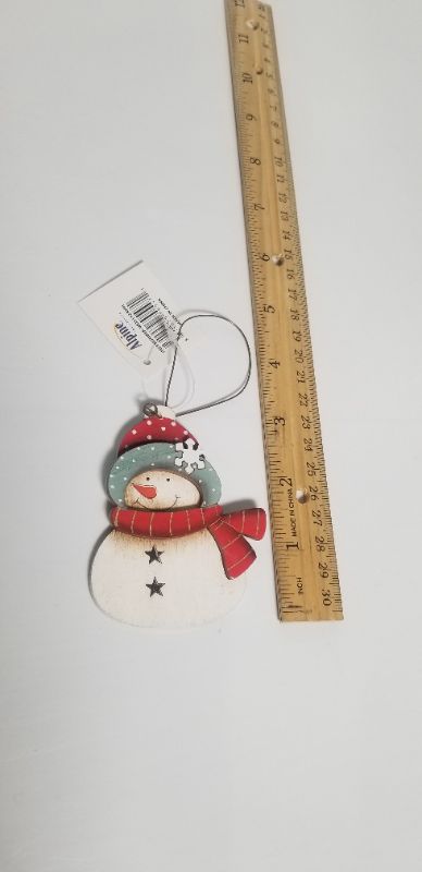 Photo 2 of ALPINE SNOWMAN WOODEN CHRISTMAS ORNAMENT NEW 