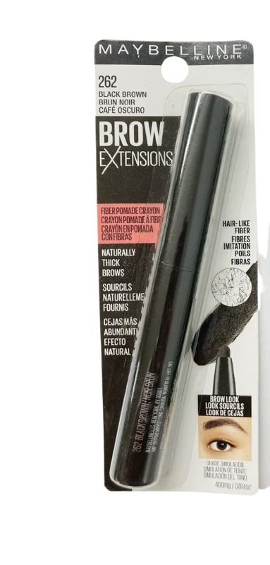 Photo 1 of Maybelline New York Brow Extensions Fiber Pomade Crayon Eyebrow Makeup, Black Brown # 262 NEW