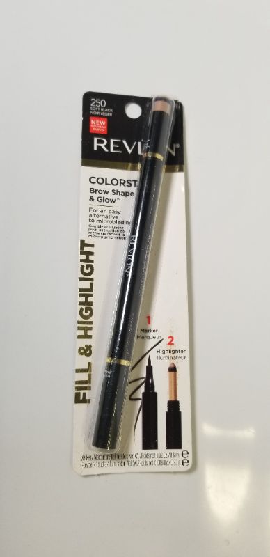 Photo 2 of Revlon Colorstay Shape & Glow Eye Brow Marker and Highlighter, Soft Black, 0.02 Oz (Marker), 0.008 Oz (Highlighter) 250 Soft Black NEW