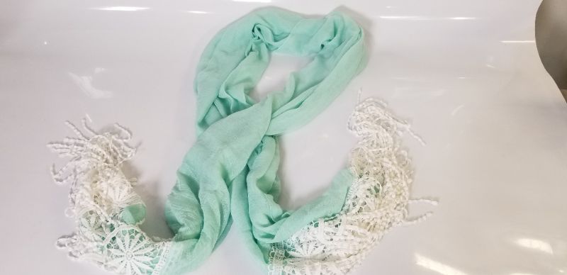 Photo 2 of TEAL SCARF WITH WHITE HANGING STRINGS NEW