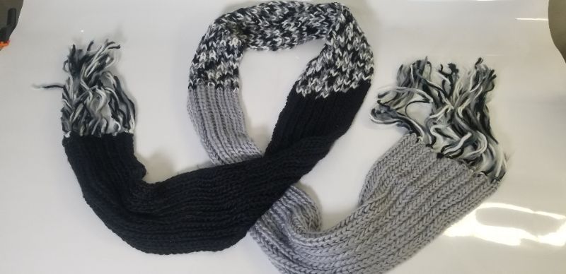 Photo 1 of LONG KNIT SCARF COLORS BLACK, WHITE, AND GRAY NEW 