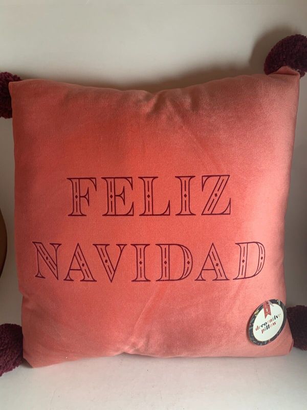 Photo 1 of pink Feliz Navidad decorative pillow 12x12