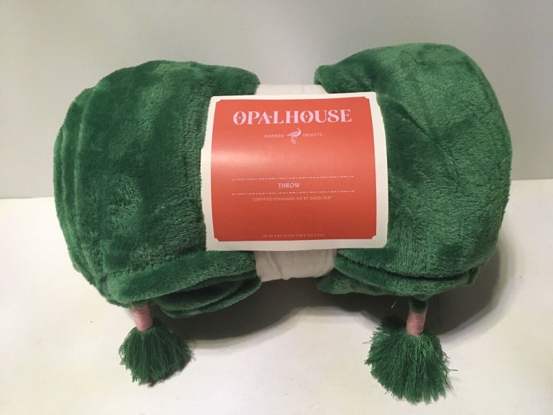 Photo 1 of Opalhouse Plush Throw Blanket with Faux Fur Pom-Poms, 50" x 60" Green