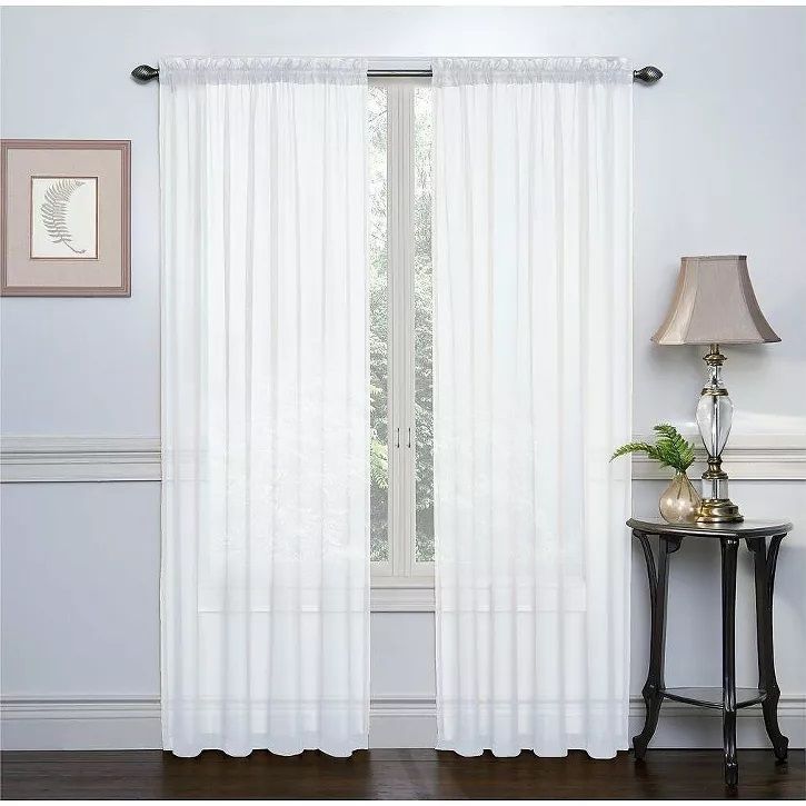 Photo 1 of 2 Pack: High Woven Elegant White Sheer Curtains - 42 in. W x 84 in. L, White