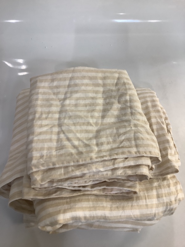 Photo 1 of 1 King size flat sheet 2 king pillow shams, white with tan stripes
