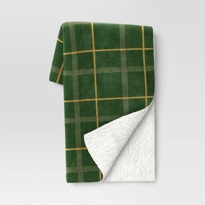 Photo 1 of green plaid double sided plush throw blanket target with faux fur 60x50