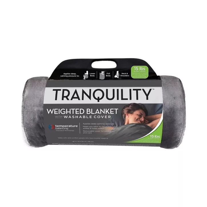 Photo 1 of 48"x72" Temperature Balancing Weighted Blanket Gray - Tranquility 15 pounds