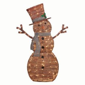 Photo 1 of 34 inch Light-Up Rattan-Look Snowman, 60 Incandescent Lights Brown wire