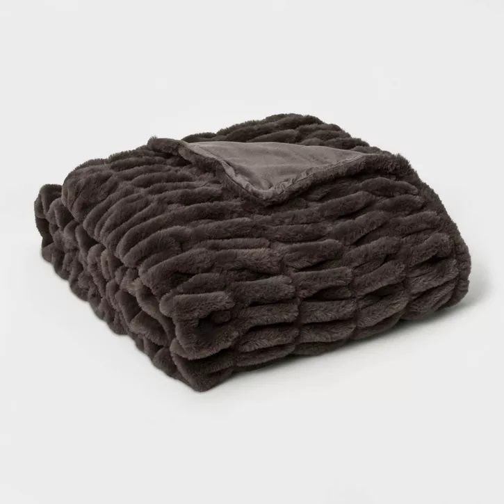 Photo 1 of 60" x 86" Faux Fur Oversized Bed Throw - Threshold Signature