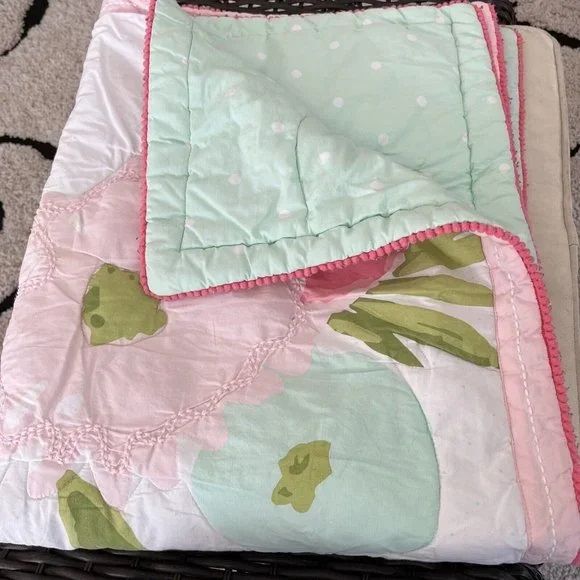 Photo 2 of Cloud Island Floral Baby Blanket Pink - Reversible Mint Green White Polka Dot Quilt Comforter 32x40