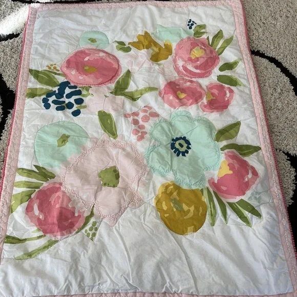 Photo 1 of Cloud Island Floral Baby Blanket Pink - Reversible Mint Green White Polka Dot Quilt Comforter 32x40