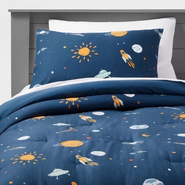 Photo 1 of Space Cotton Comforter Set Navy - Pillowfort full/queen 2 shams included