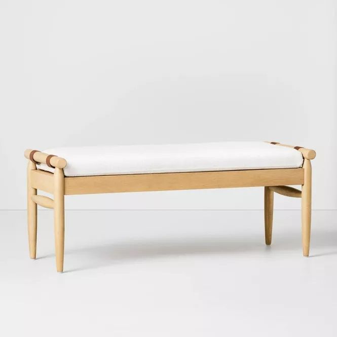 Photo 1 of Upholstered Natural Wood Accent Bench Oatmeal - Hearth & Hand™ with Magnolia Overall Width: 42 inches
Overall Height: 17 inches
Overall Depth: 17 inches