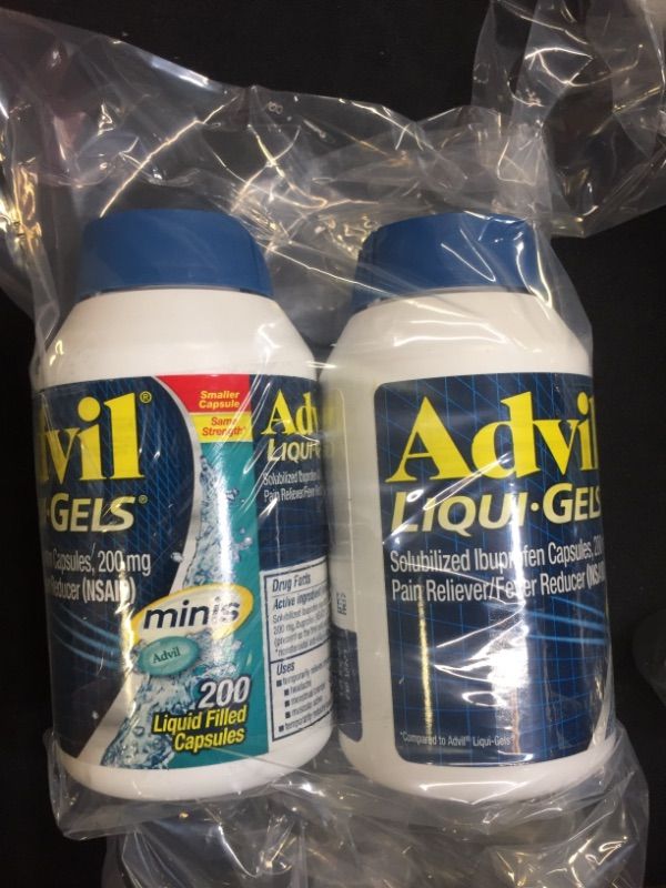 Photo 2 of Advil Liqui-Gels minis Pain Reliever and Fever Reducer, Pain Medicine for Adults with Ibuprofen 200mg for Pain Relief - 200 Liquid Filled Capsules Best By June 2024
