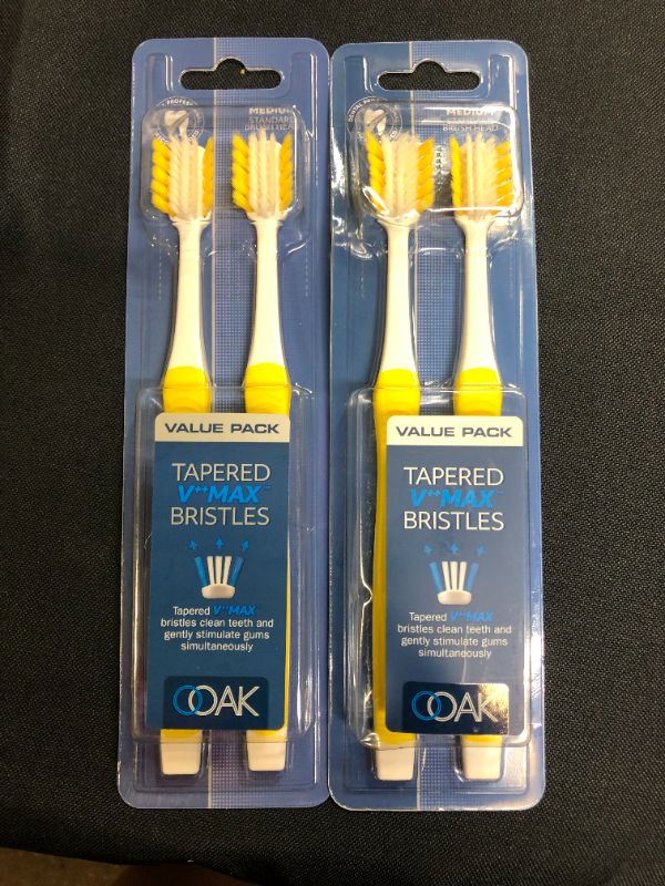 Photo 2 of 2x Ooak Toothbrush, Tapered V++Max Medium Bristles, 2 Pack Yellow

