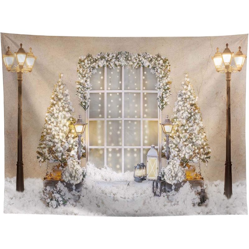 Photo 1 of Allenjoy 8x6ft White Winter Photography Backdrop for Pictures Holiday Christmas Tree Newborn Baby Shower Family Portrait Photos Xmas Birthday Party Decorations Supplies Background Decor Photoshoot
