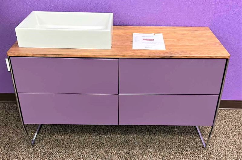 Photo 1 of PURPLE DURAVIT VANITY W 4 DRAWERS AND 18” CERAMIC SINK 