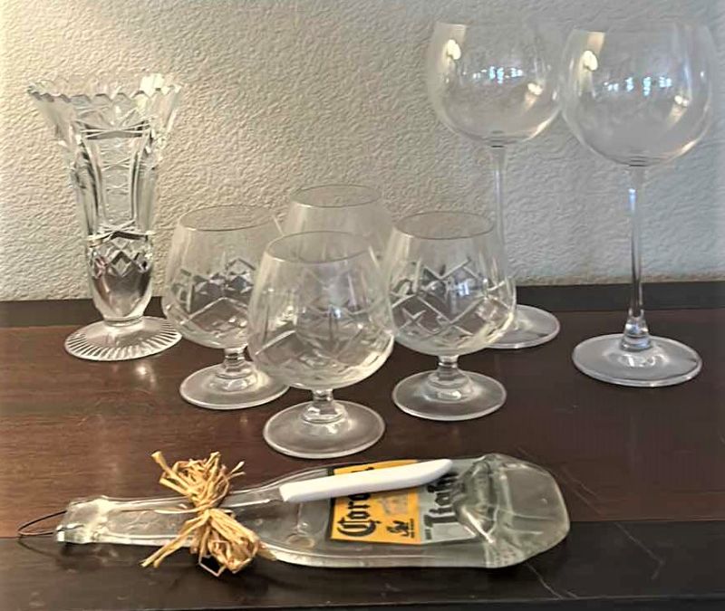 Photo 1 of 7 PC CRYSTAL ASSORTMENT AND CORONA CHEESE DISH W KNIFE