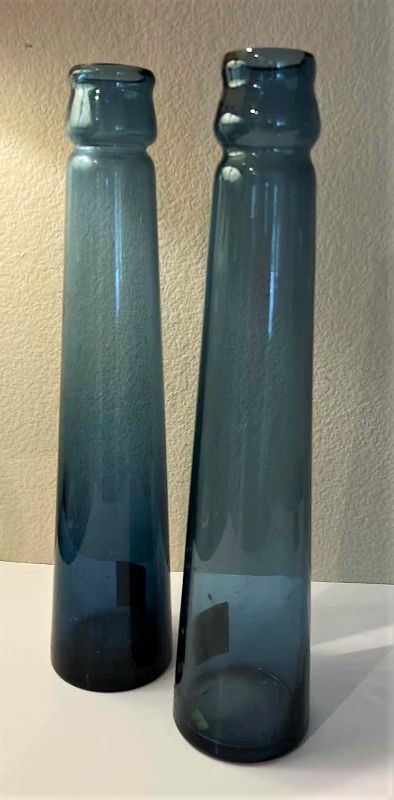 Photo 1 of HOME DECOR - 2 BLUE GLASS VASES H14”