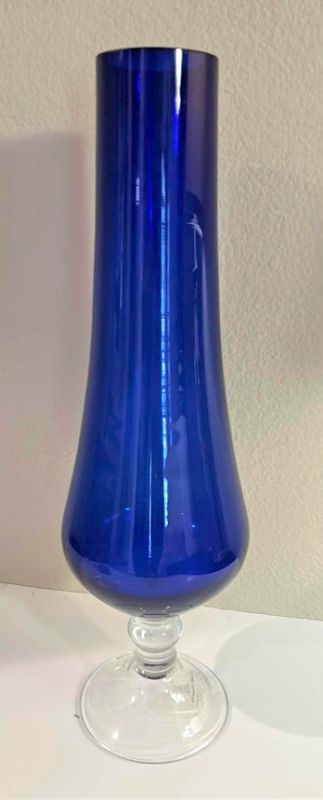 Photo 1 of HOME DECOR - BLUE GLASS VASE H18”