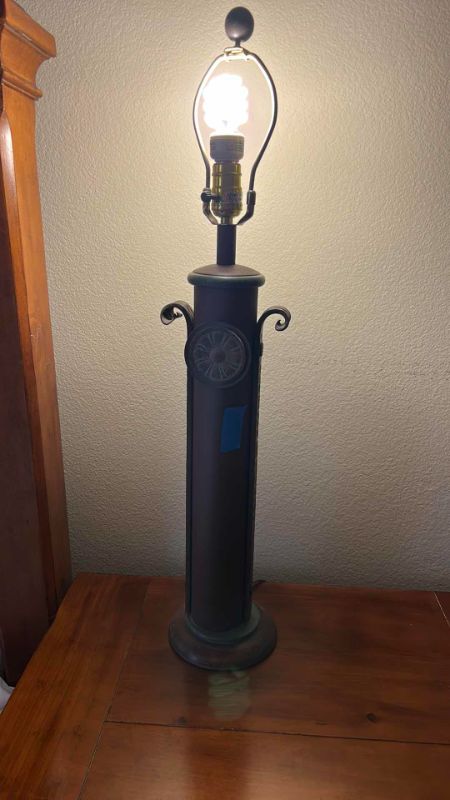 Photo 3 of HOME DECOR - VINTAGE METAL LAMP WITH AGED PATINA H31”
