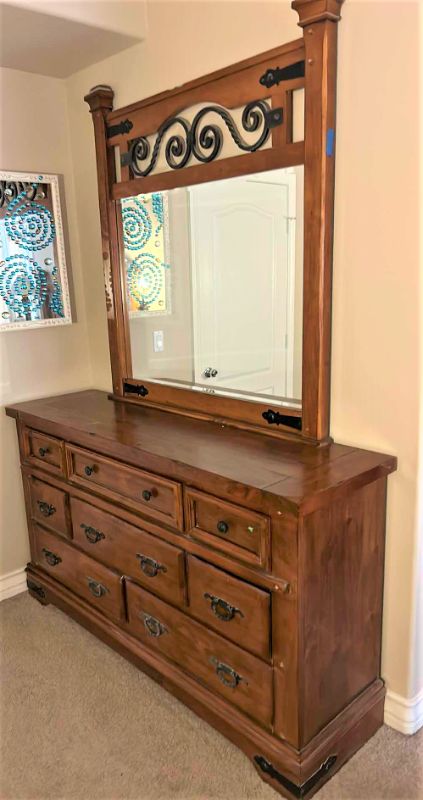 Photo 1 of HOME FURNITURE - WOOD 8 DRAWER DRESSER 66 X 19 1/2“ W MIRROR 46” x 51”