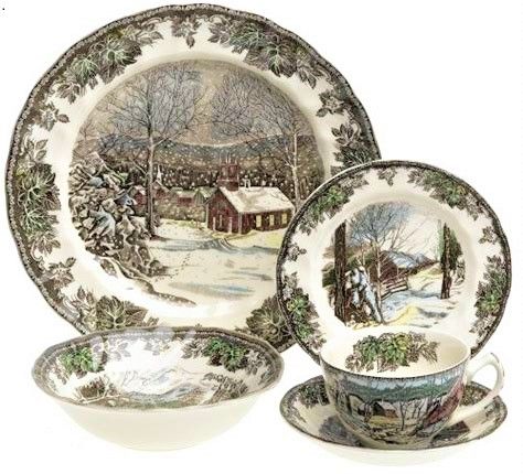 Photo 1 of VINTAGE 35 PC DINNERWARE SET - THE FRIENDLY VILLAGE CHRISTMAS SET BY JOHNSON BROTHERS
11 DINNER PLATES
4 SMALL PLATES
8 SOUP BOWLS
4 SMALL BOWLS
6 MUGS
1 VEG BOWL
1 LARGE SERVING BOWL