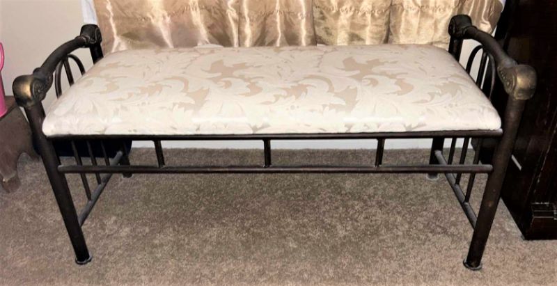 Photo 1 of VINTAGE METAL BENCH W CREAM UPHOLSTERED TOP
