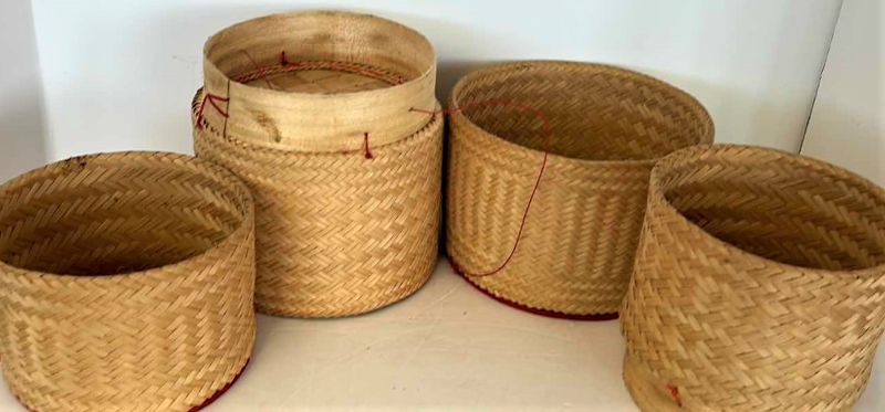 Photo 1 of CHINESE WOVEN WICKER VEGTABLE STEAMING BASKETS. 