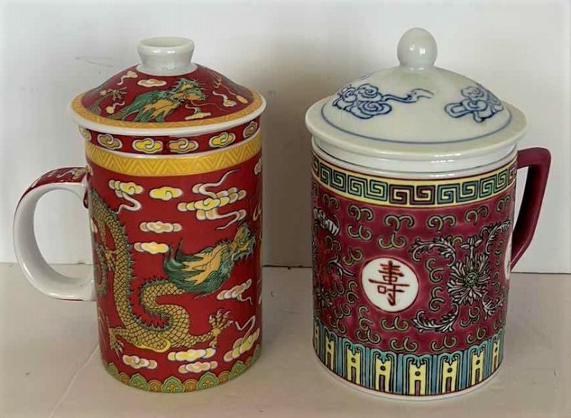 Photo 1 of TWO COLLECTIBLE CHINESE TEACUPS WITH LIDS