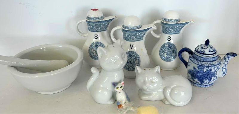 Photo 1 of PORCELAIN COLLECTIBLES, KITCHEN ACCESSORIES AND MORTER AND PESTLE 