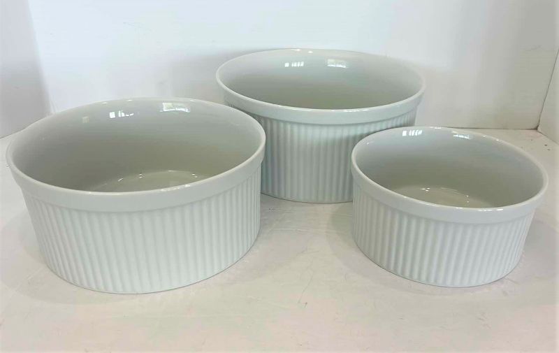 Photo 1 of DANSK THREE PC PORCELAIN BOWL SET - LARGEST 8 1/4” x 4”