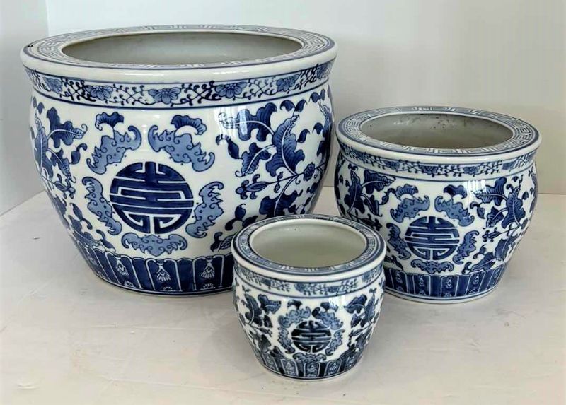 Photo 1 of 3  PIECE -  ASIAN INSPIRED BLUE AND WHITE CERAMIC POTTERY 