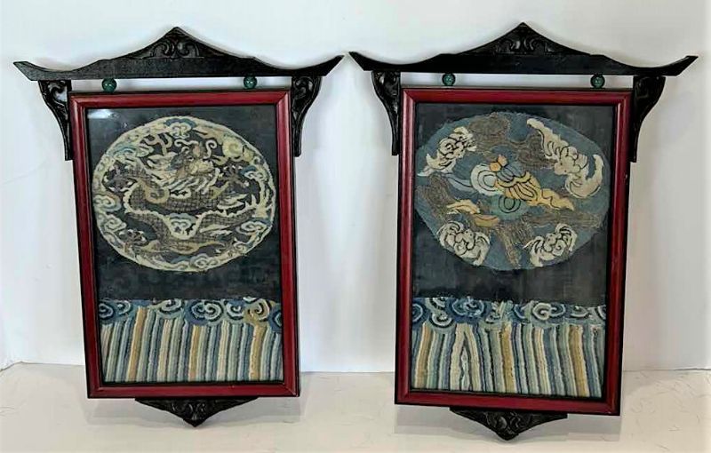 Photo 1 of 2 - ANTIQUE CHINESE TEXTILE FABRIC, SILK WITH SILK THREAD HAND EMBROIDERY ARTWORK FRAMED  9 1/2 x 12 1/4”