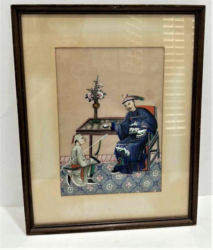 Photo 1 of RARE ANTIQUE CHINESE PAINTING FRAMED ARTWORK 12” x 15”