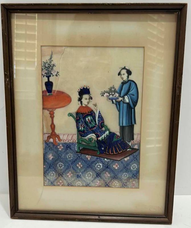 Photo 1 of RARE ANTIQUE CHINESE PAINTING FRAMED ARTWORK 12” x 15”