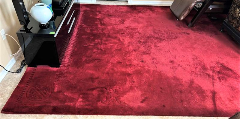 Photo 2 of HAND WOVEN RED WOOL CARPET FROM HONG KONG - 10’ x 12’