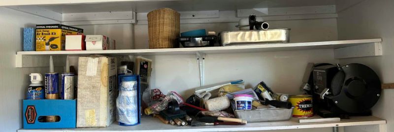 Photo 1 of CONTENTS OF TWO SHELVES IN GARAGE