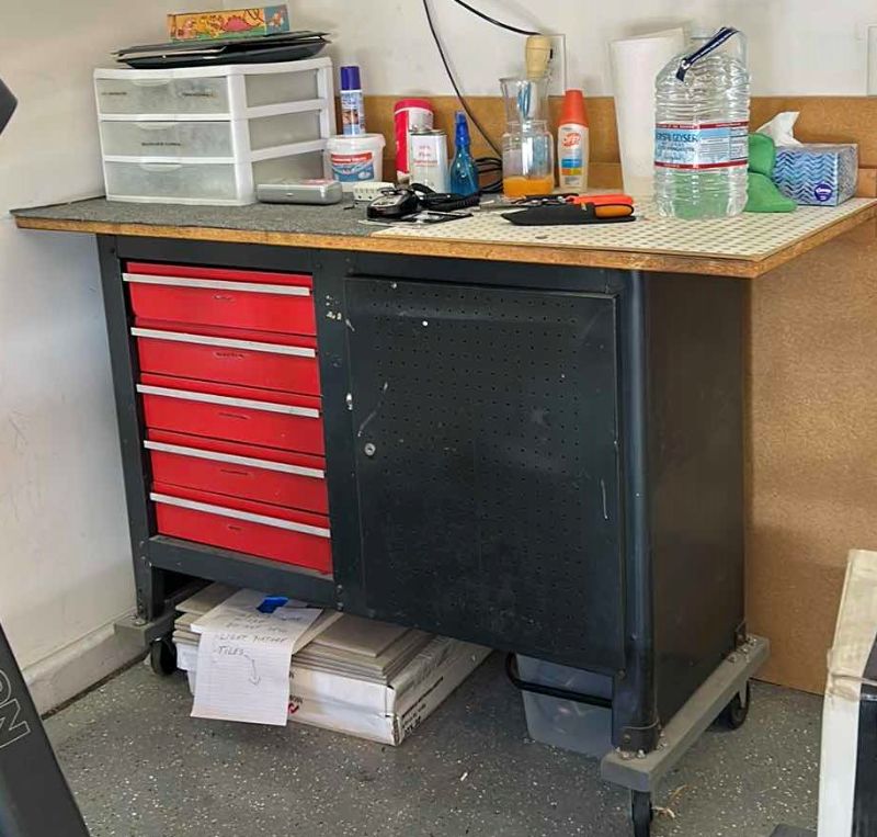 Photo 1 of TOOL CABINET AND WORK STATION W CONTENTS (TV NOT INCLUDED, CONTENTS UNDER TOOL CABINET NOT INCLUDED)