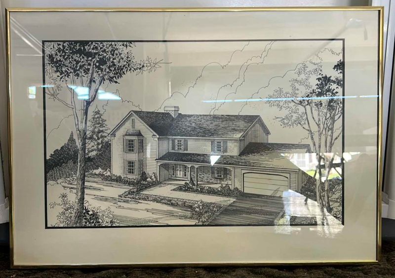 Photo 1 of BLACK AND WHITE “2 STORY HOME”, GOLD FRAMED ARTWORK 26 1/2” x 18 1/2”