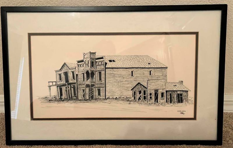 Photo 1 of BLACK AND WHITE PEN AND INK DRAWING SIGNED, FRAMED ARTWORK, 22 1/4” x 14 1/4”