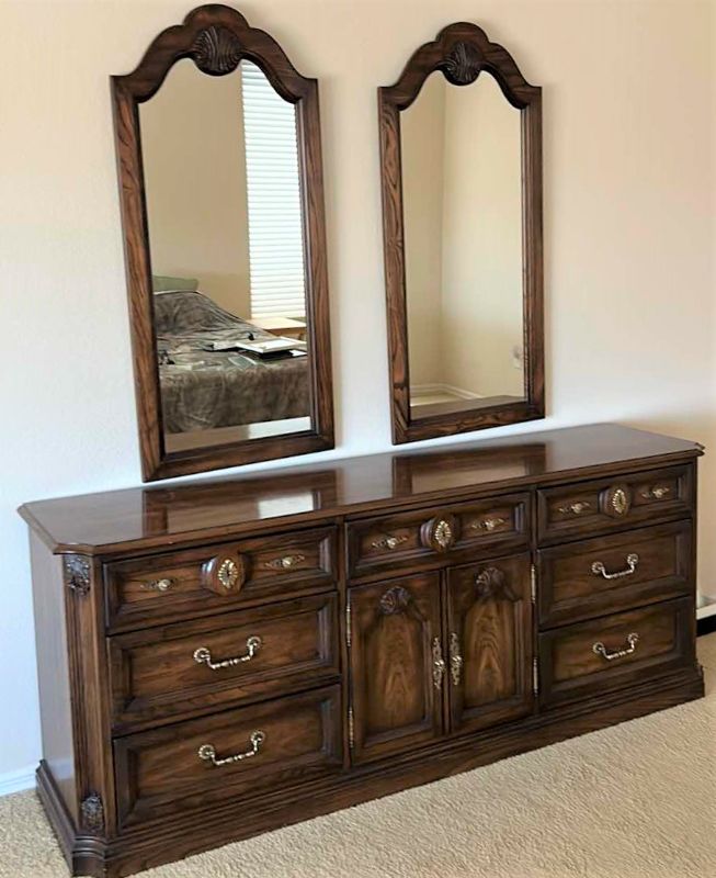Photo 1 of Wood Dresser with 2 mirrors (dresser 771/2“ x 20 1/2“  x H 31 1/2" mirrors 23“ x 50”)