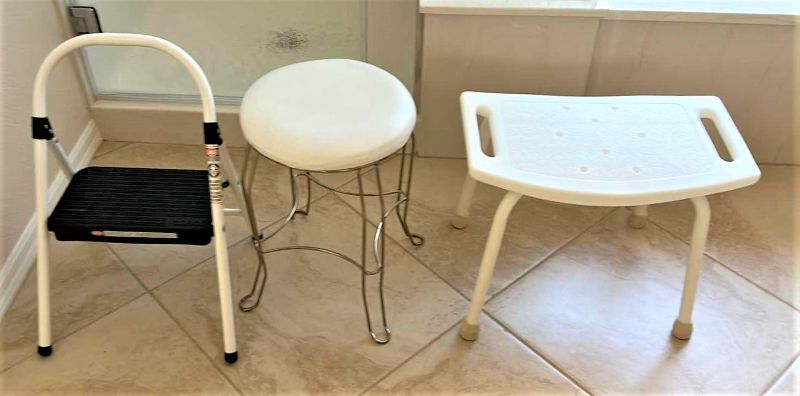 Photo 1 of 3 stools - stepstool, vanity stool, and shower stool